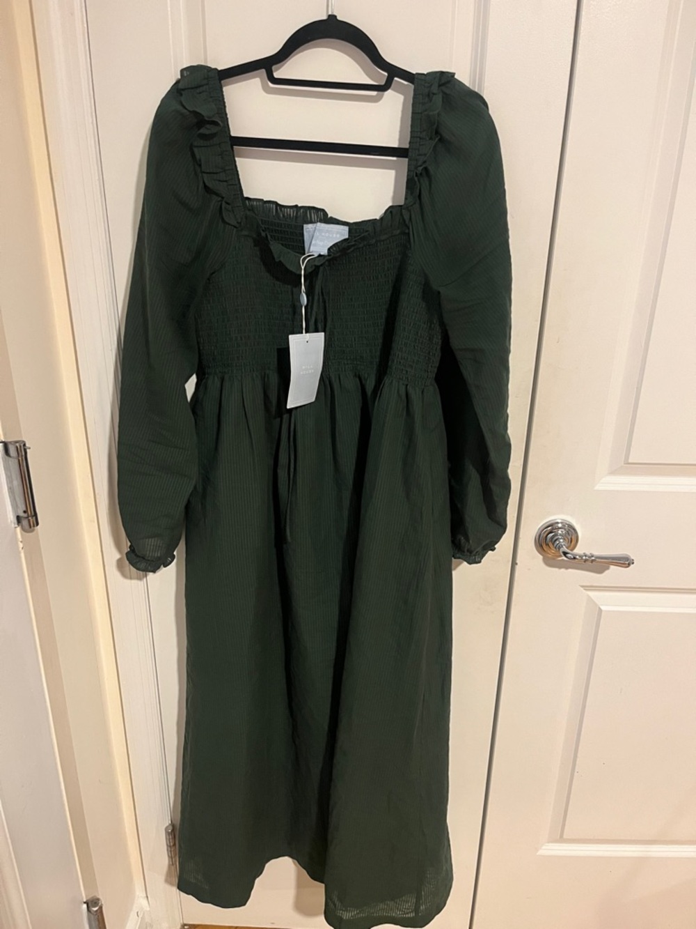 Hill House long sleeve Scarlett Deep Green Smocked Midi Dress